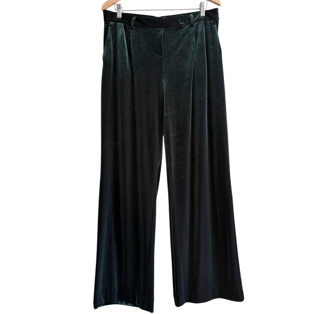 Jules & Leopold Emerald Green Velvet Wide‎ Leg Elastic Waist Pants L
